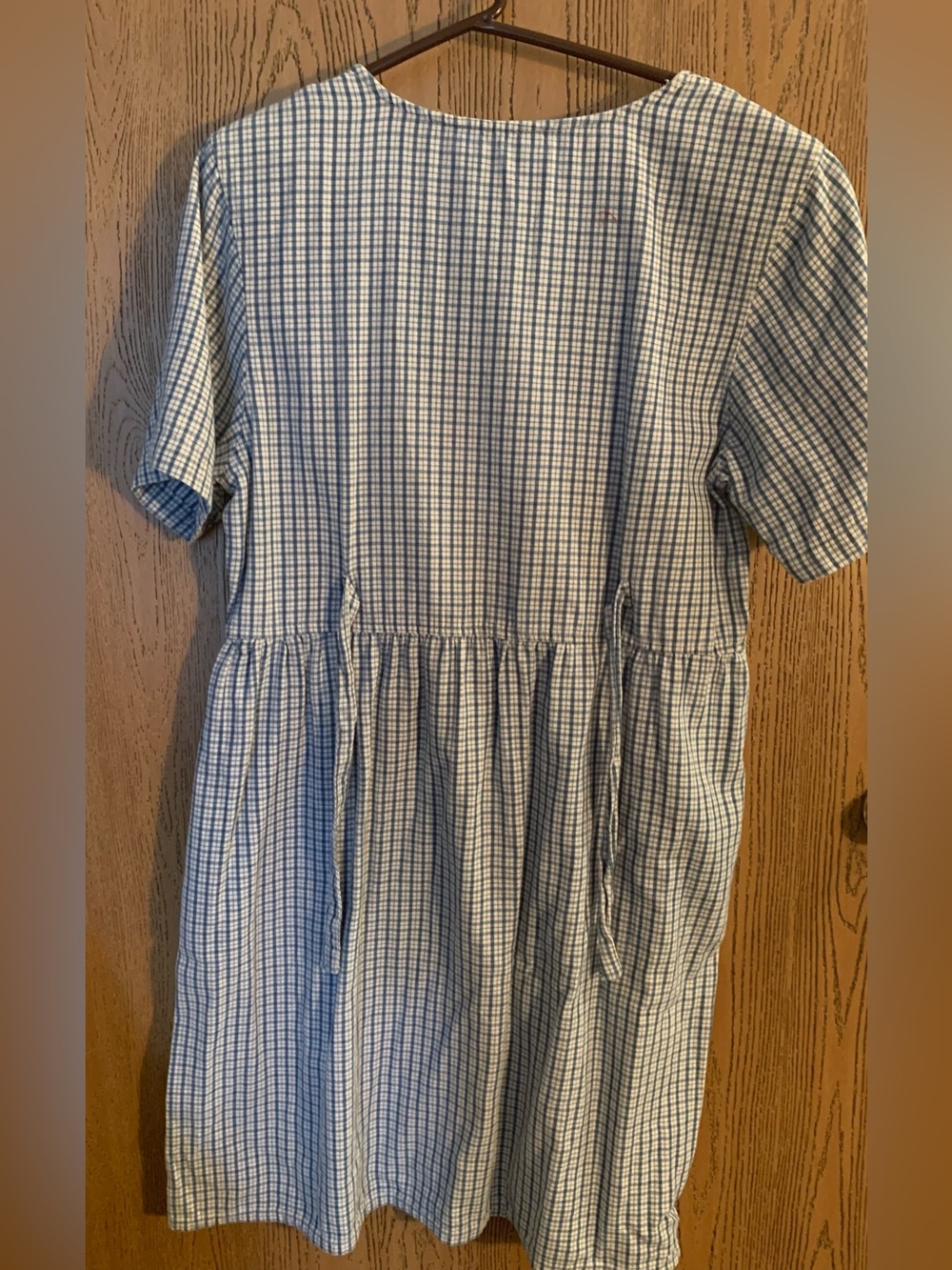 Vintage Capacity Dress, Blue and White Gingham with Side Pockets and Tied Back - Picture 2 of 7